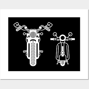 Illustration of stylized black and white motorcycle and scooter Posters and Art